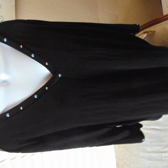 Blk Long Sleeve Top Faux Turquoise Sz 3X NWT - Picture 3 of 7